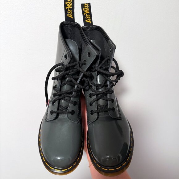 Dr. Martens 1460 W Dark Gray Patent Leather Combat Boots US 7 - Picture 4 of 9